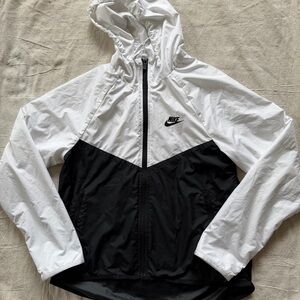 Nike White and Black Color block Windbreaker Jacket Hood Full Zip XS Unisex